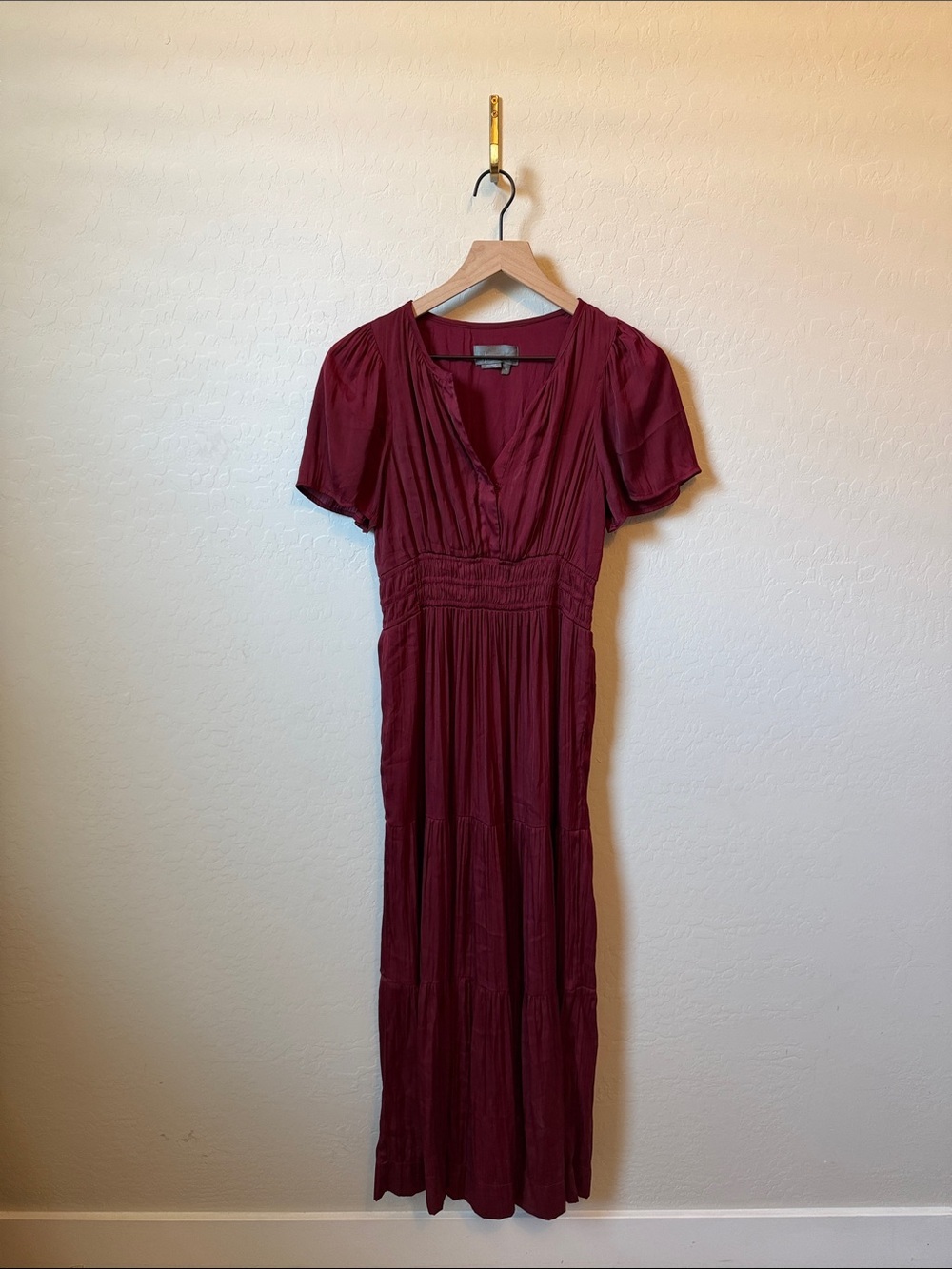 Anthropologie The Somerset Satin Maxi Dress in Wine Size XS - Picture 3 of 7